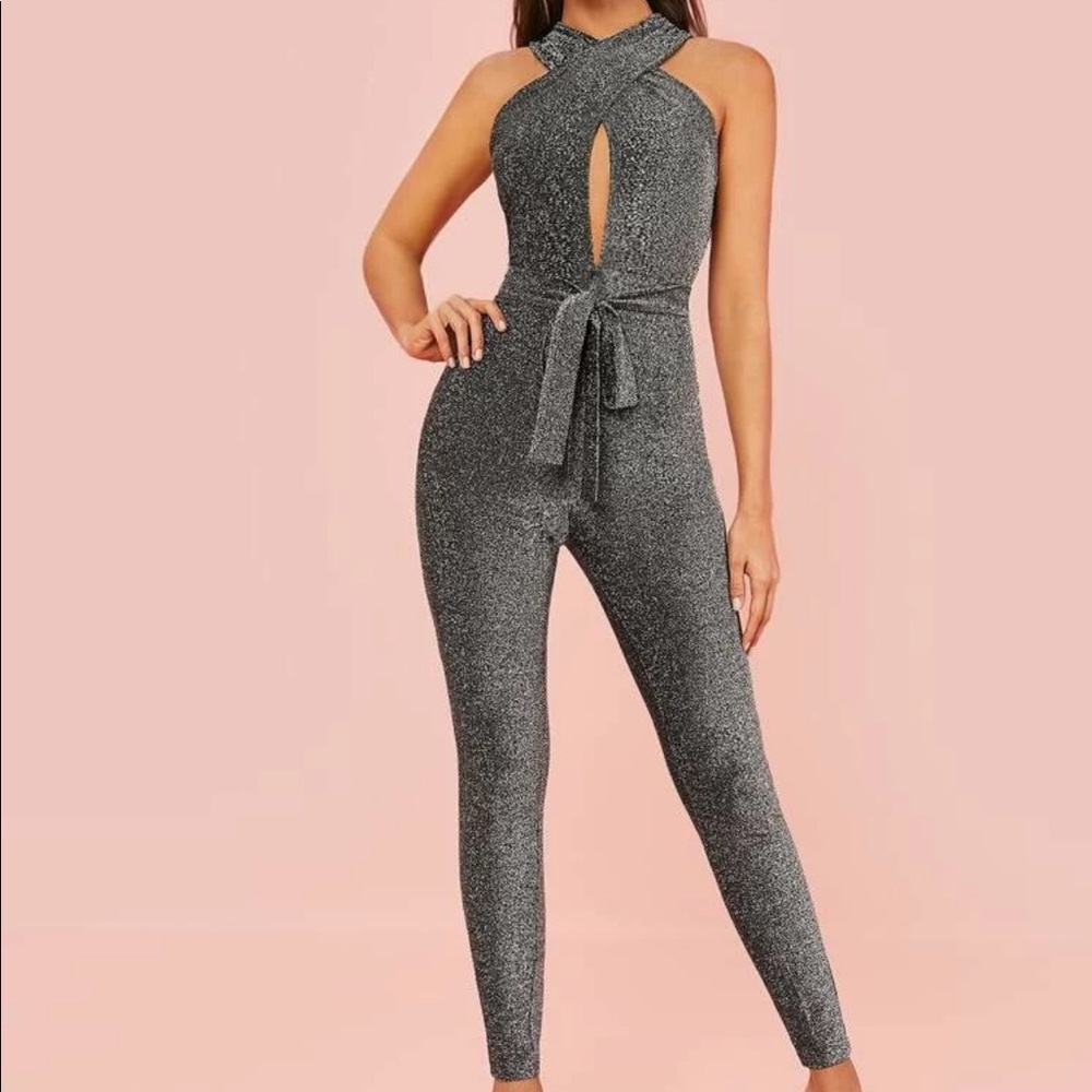 Crisscross Glitter Jumpsuit